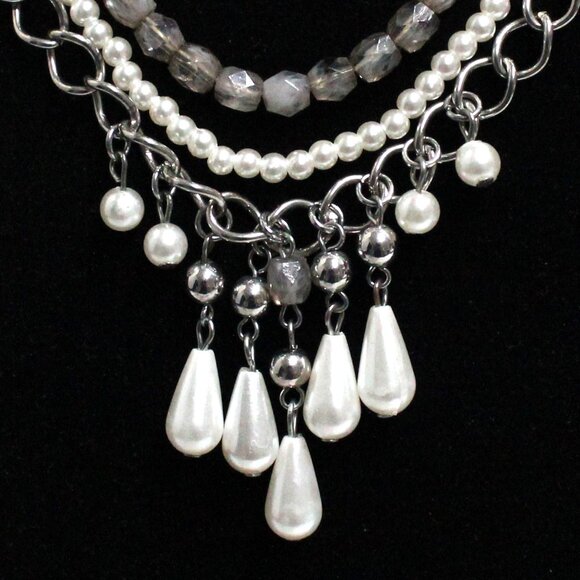 Silvertone 21 Inch Imitation Pearl Rhinestone Smoky Bead Multi Strand Necklace - Picture 12 of 12
